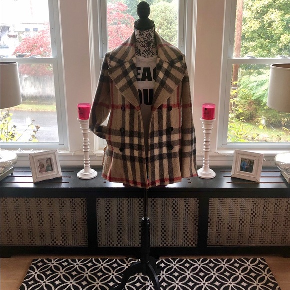 BURBERRY NOVA CHECK WOOL PEACOAT - Picture 2 of 7